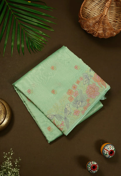 Mint Green Chanderi Silk Saree