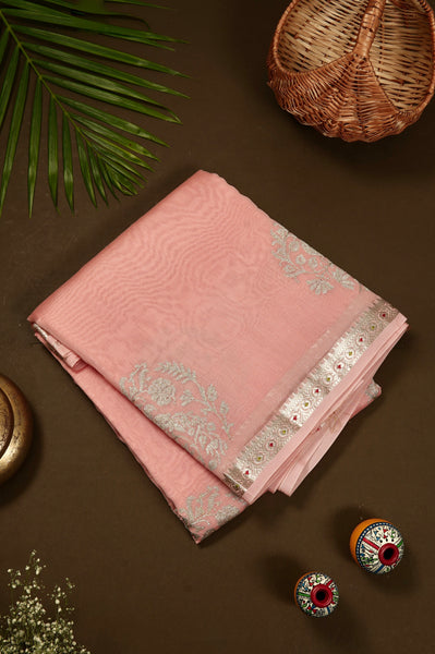 Light Pink Chanderi Silk Saree
