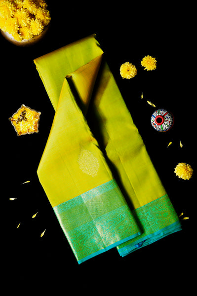 Bright Green Kanchipuram Silk Saree