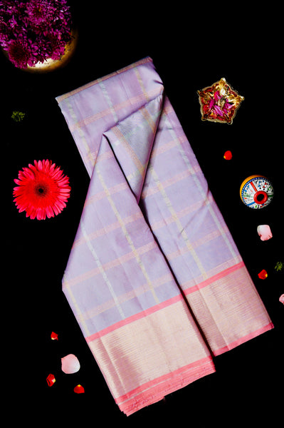 Powder Purple Kanchipuram Silk Saree
