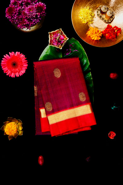 Wine Red Kanchipuram Silk Saree