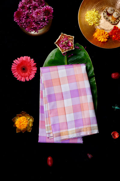 Multicolour Checked Kanchipuram Silk Saree