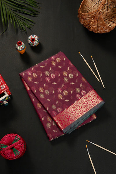 Dark Red Semi Silk Cotton Saree