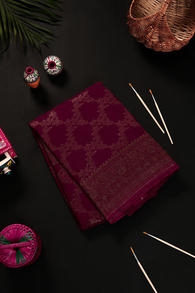 Dark Magenta Semi Tussar Saree