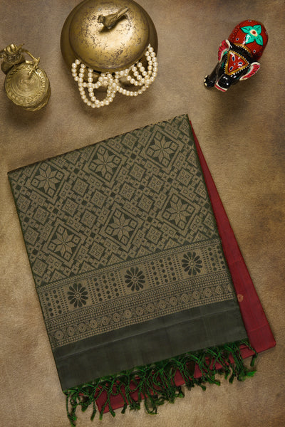Red and Green Soft Silk Saree