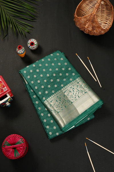 Peacock Green Semi Tussar Saree