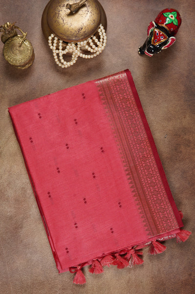 Coral Red Semi Tussar Saree