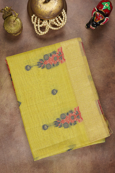 Lime Yellow Semi Silk Cotton Saree