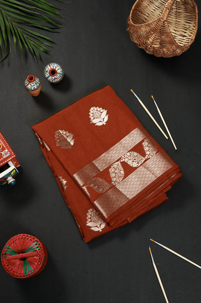 Rust Brown Semi Tussar Saree