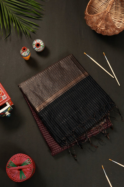 Dark Brown Semi Tussar Saree