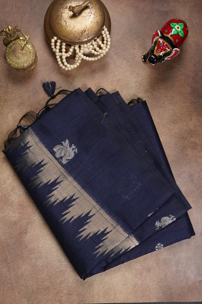 Midnight Blue Semi Tussar Saree