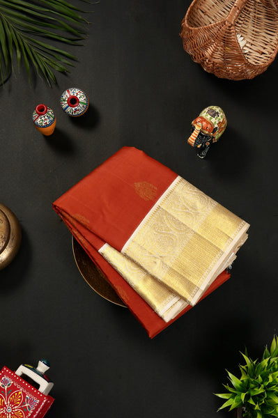 Rust and Ivory Kanchipuram Silk Saree