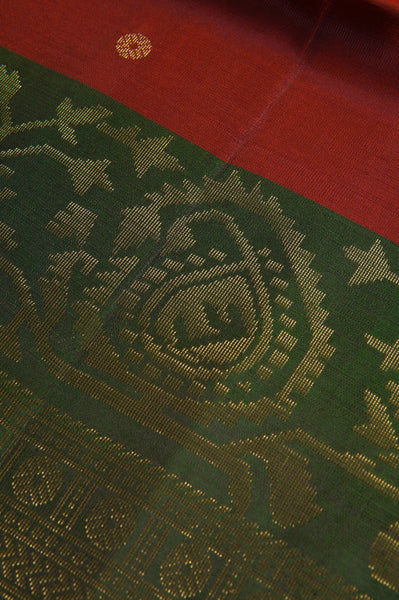 Deep Red and Olive Green Soft Silk Saree