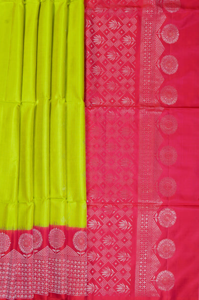 Lime Green and Cherry Pink Soft Silk Saree