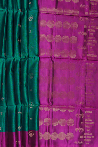 Emerald Green and Purple Soft Silk Saree
