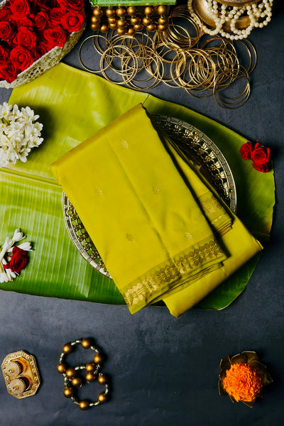 Lime Yellow Silk Mix Saree