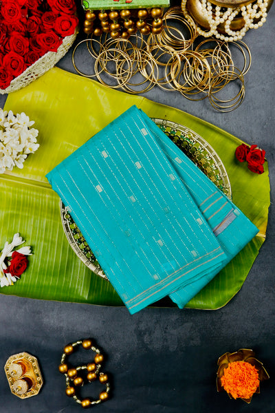 Aqua Blue Silk Mix Saree