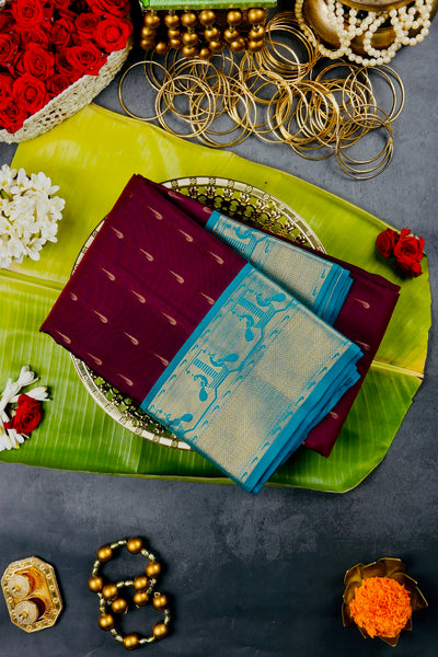 Dark Maroon Silk Mix Saree
