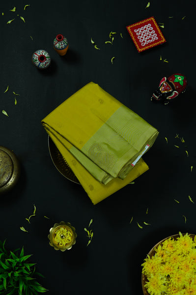 Lime Yellow Silk Mix Saree