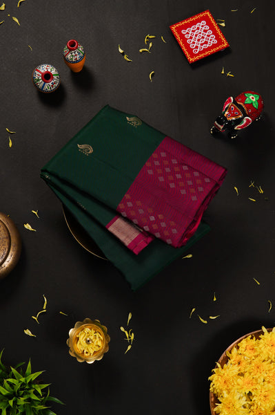 Dark Green Silk Mix Saree