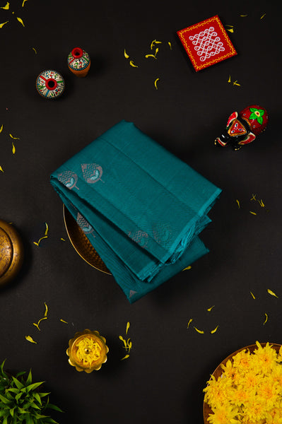 Peacock Blue Silk Mix Saree
