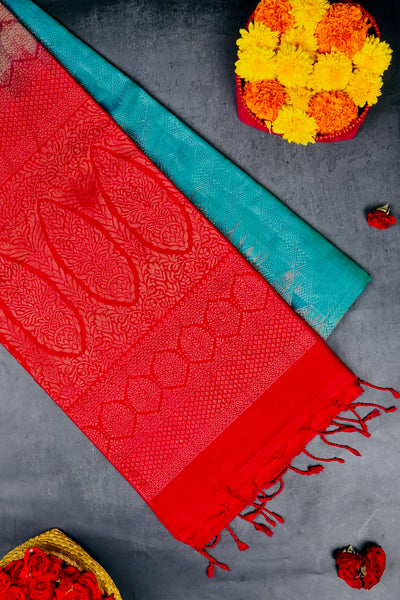 Teal Blue Softsilk Saree