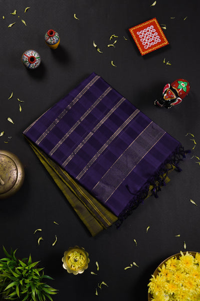 Brown Checked Soft Silk Saree