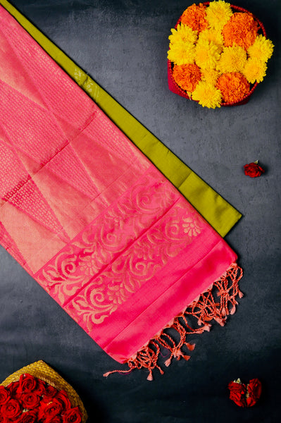 Parrot Green Soft Silk Saree
