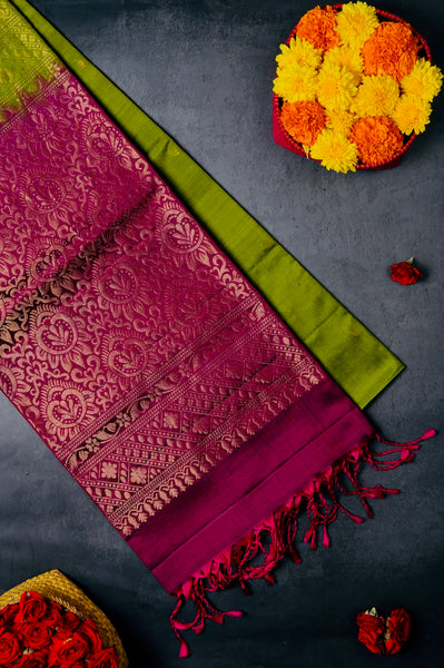 Parrot Green Soft Silk Saree
