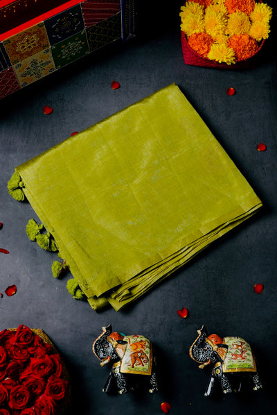 Parrot Green Semi Tussar Saree