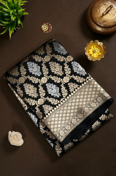 1275077-Palam-Silks-Shop-Online-Black Semi Benarasi Saree