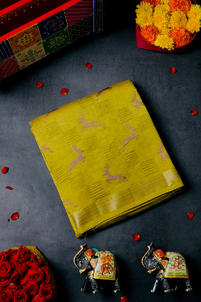 Pale Lime Yellow Semi Tussar Embroidery Saree