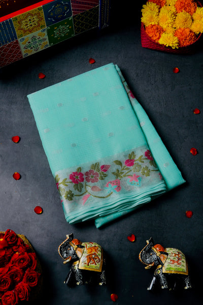 Turquoise Blue Supernet Saree