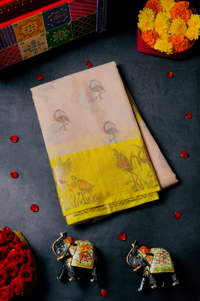 Light Peach Semi Tussar Saree