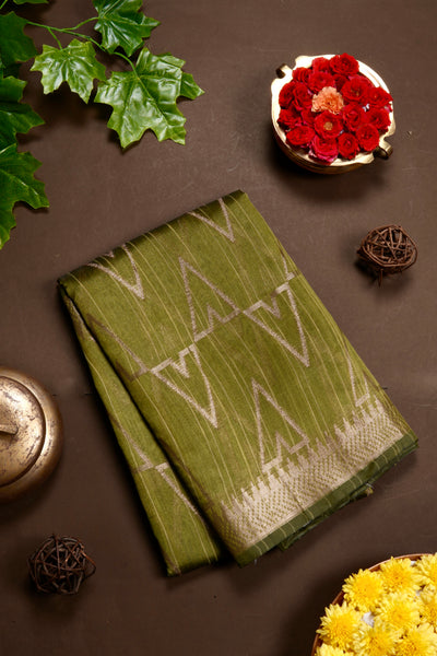 Mehndi Green Semi Tussar Saree