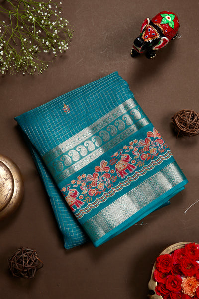 Deep Teal Semi Tussar Saree