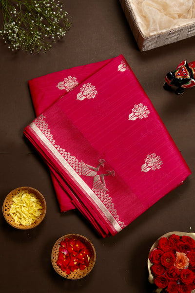 Rani Pink Semi Tussar Saree