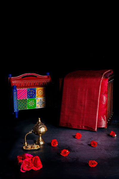 Red Semi Tussar Zari Type Saree