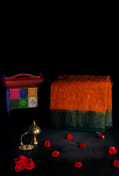 Orange Semi Tussar Zari Type Saree