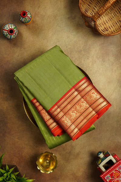 Green and Red Kanchipuram Silk Saree