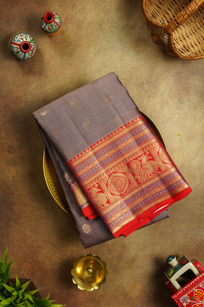 Dark Brown Kanchipuram Silk Saree