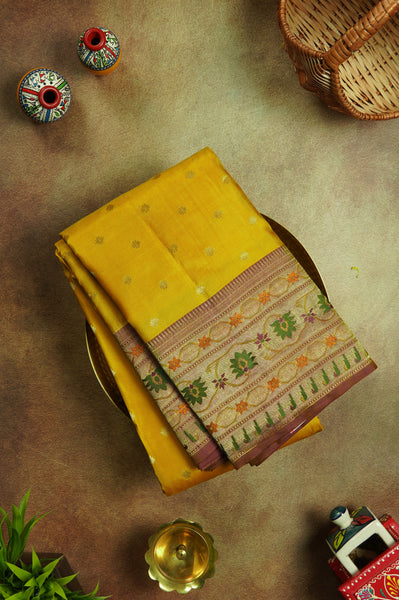 Bright Golden Yellow Kanchipuram Silk Saree