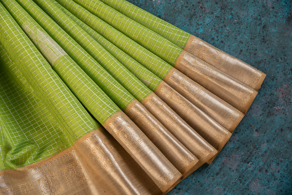 Lime Green Handloom Kanchpuram Silk Saree