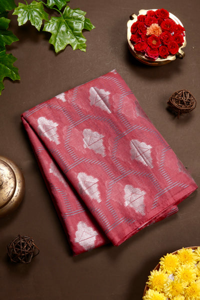 Coral Red Semi Silk Cotton Saree