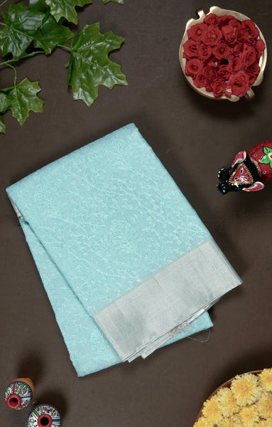 1271477-Palam-Silks-Shop-Online-Icy Blue Semi Tussar Saree