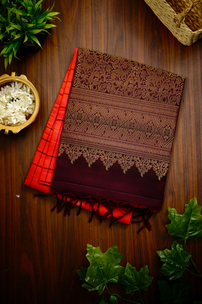 Coral and Violet Soft Silk Saree