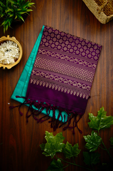 Sky Blue and Violet Kanchipuram Silk Saree