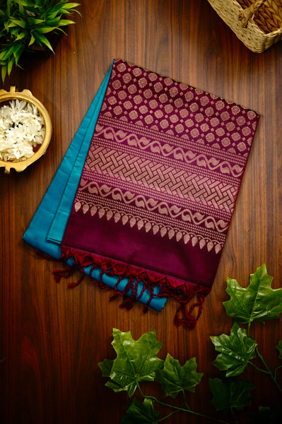 Sky Blue and Magenta Kanchipuram Silk Saree