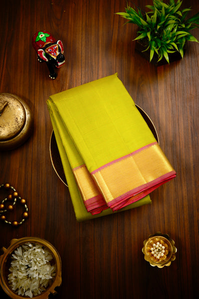 Lime Yellow-Green Kanchipuram Silk Saree
