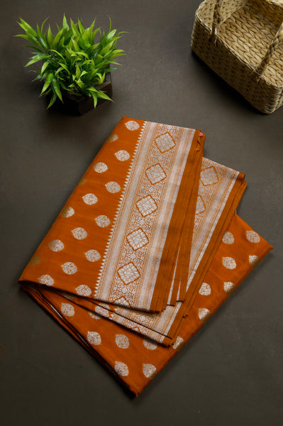 Burnt Orange Semi Tussar Saree